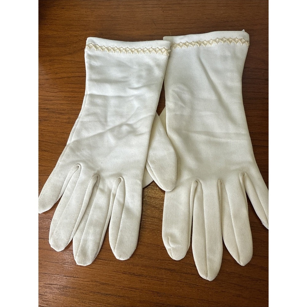 Vintage White Cotton Dress Gloves Ladies Small Medium Formal Church 9" Pair